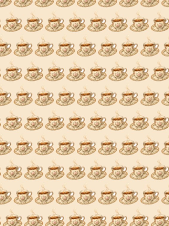 Cinnamon Tea wallpaper — rows of tiny vintage teacups with steaming tea on a soft cream background